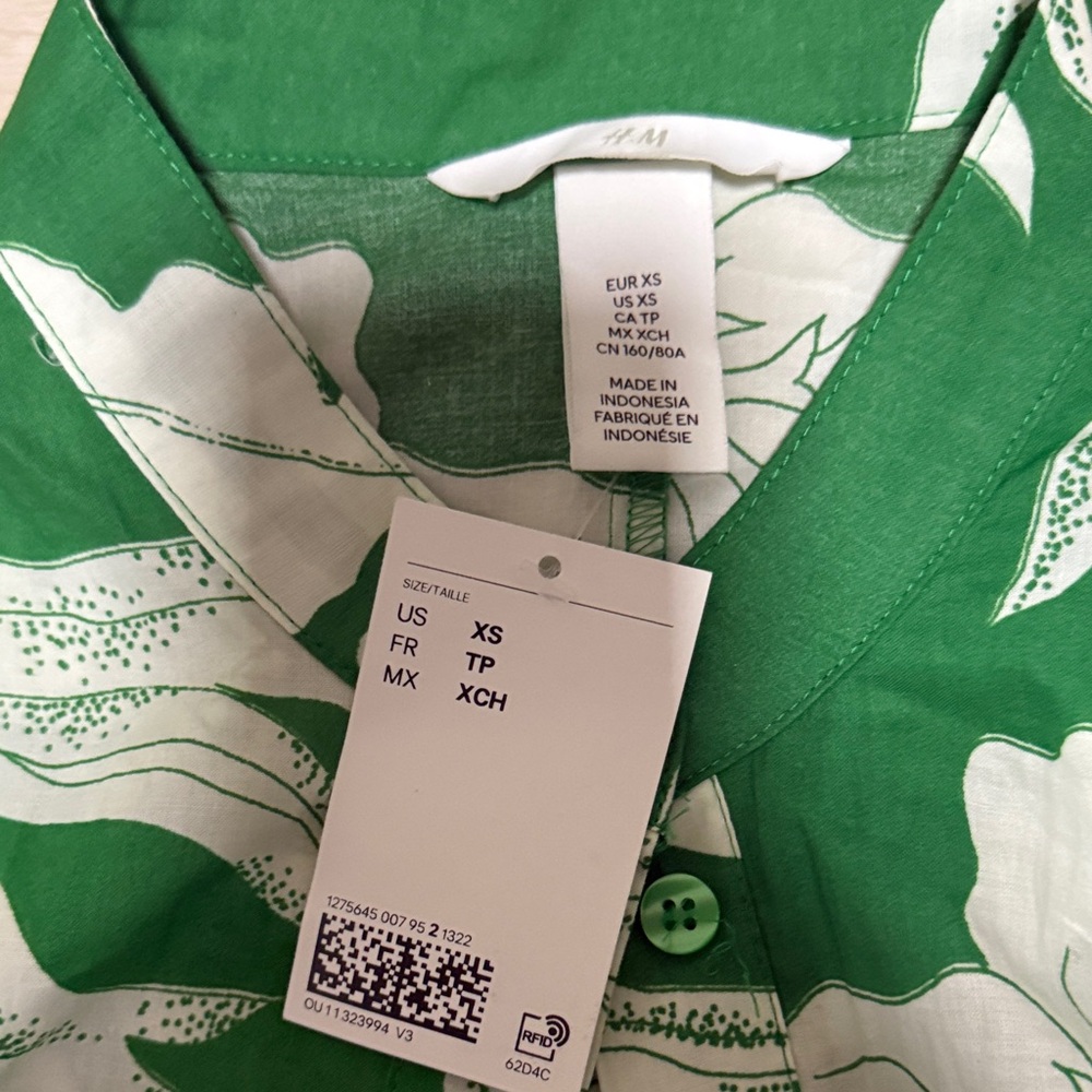 H&M Tropical Green and White Button Down Midi Dress - Picture 2 of 7